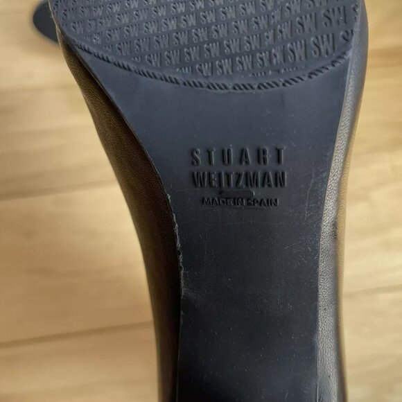 NIB $595 STUART WEITZMAN Front Zip Black Stretch Leather Bootie Heel Boot 7.5 M - Picture 6 of 8